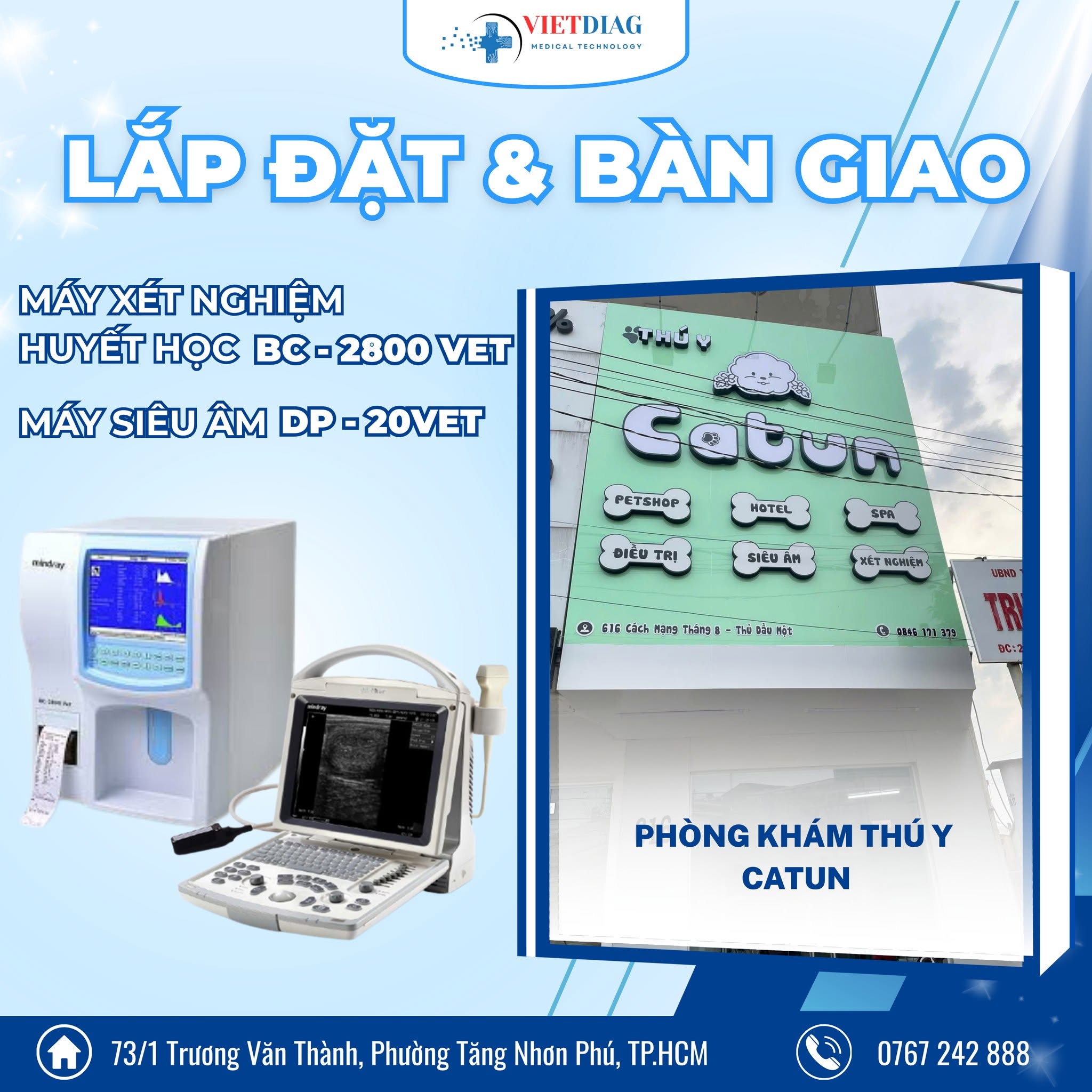 Lắp đặt và bàn giao BC-2800 Vet và DP-20 Vet cho Phòng khám thú y Catun