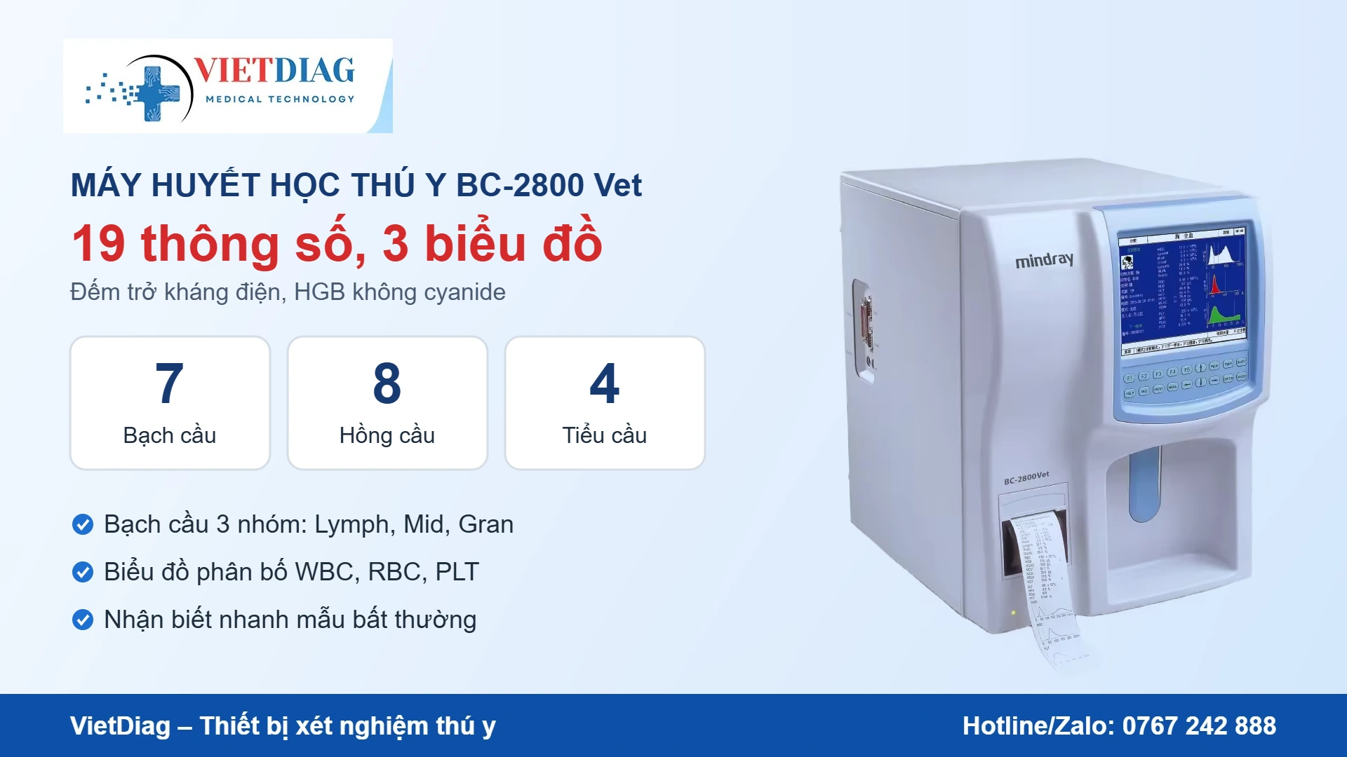 19 thông số và 3 biểu đồ WBC, RBC, PLT