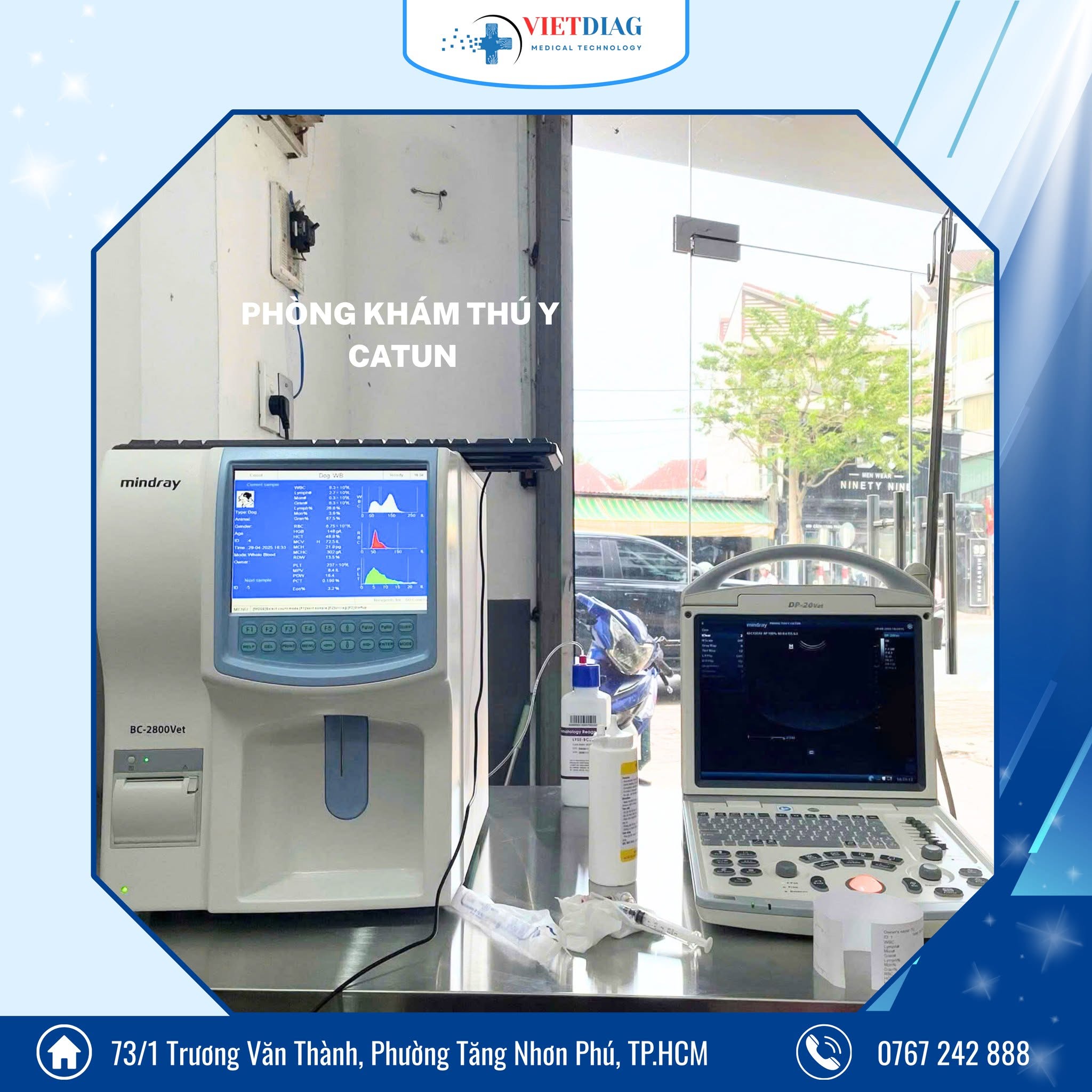 Máy huyết học BC-2800 Vet và máy siêu âm DP-20 Vet tại Phòng khám thú y Catun
