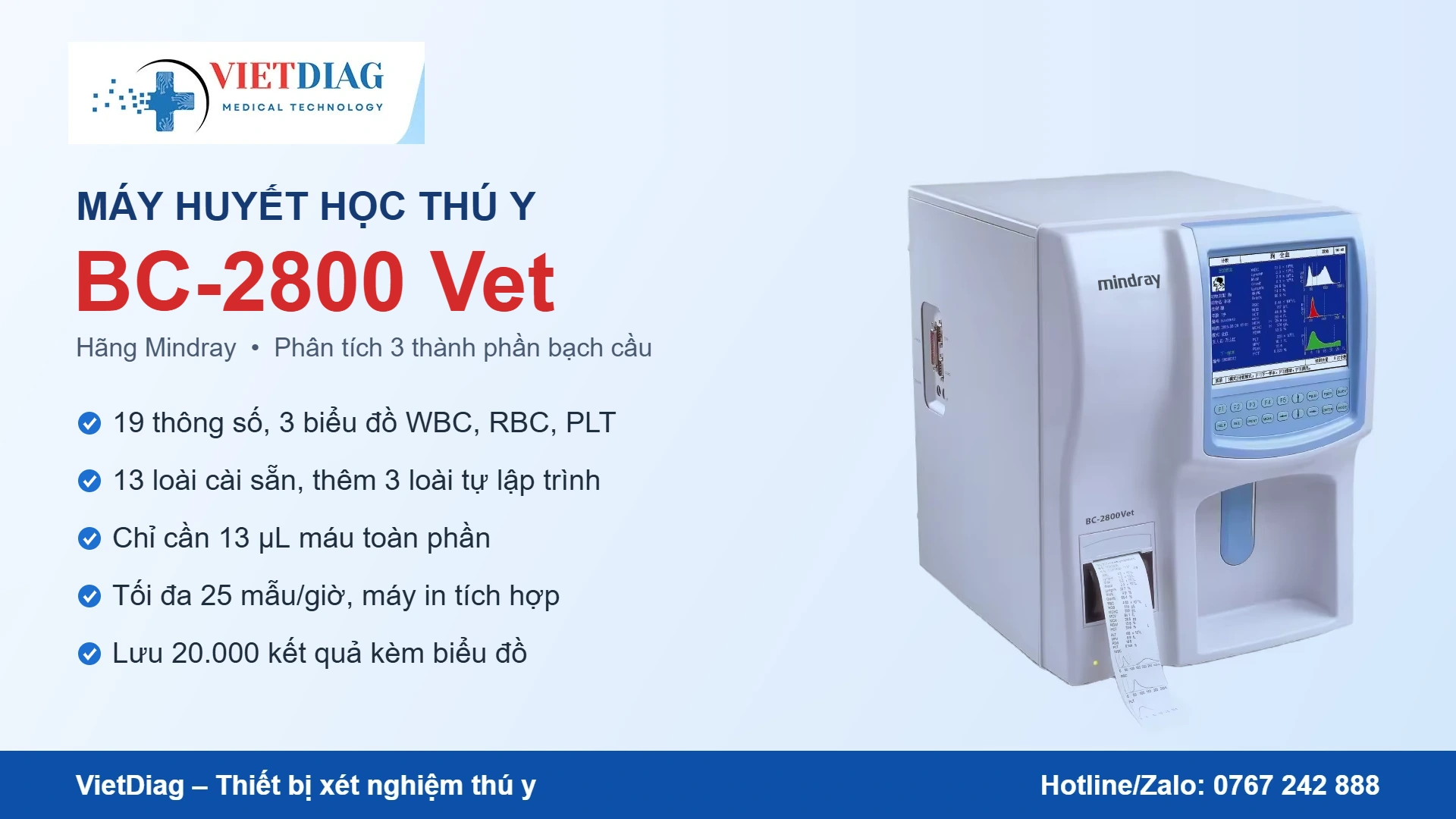 Máy huyết học thú y BC-2800 Vet của Mindray