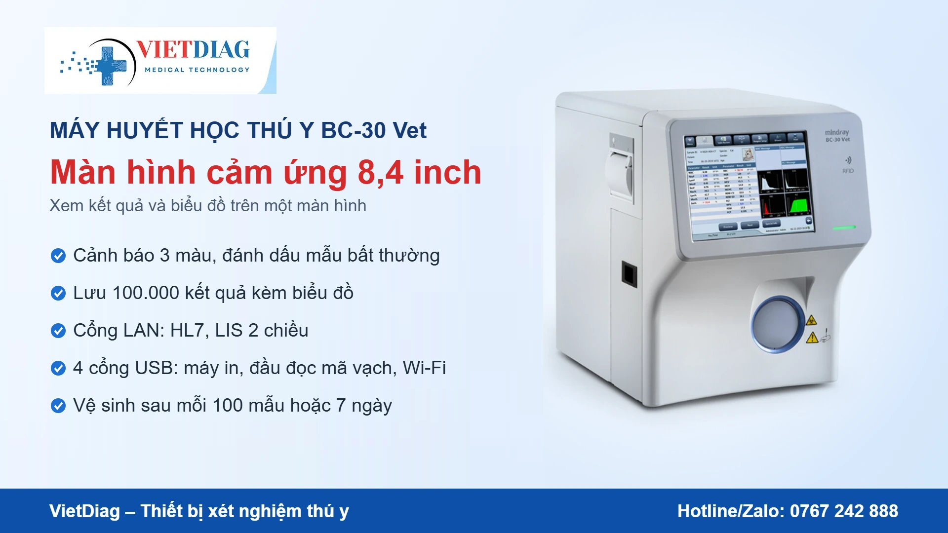Màn hình cảm ứng 8,4 inch và kết nối LIS của BC-30 Vet