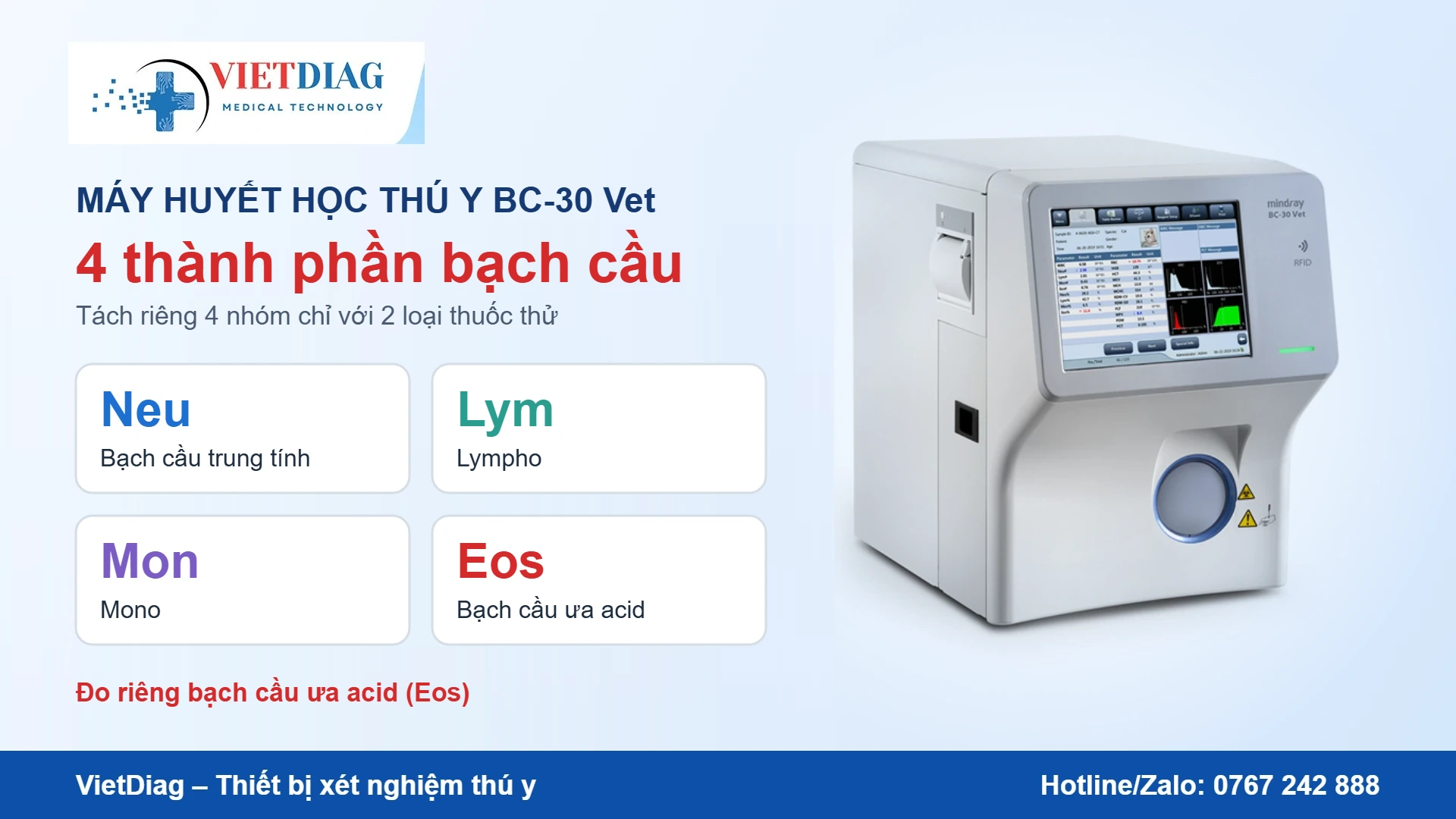 Máy huyết học BC-30 Vet phân tích 4 thành phần bạch cầu Neu, Lym, Mon, Eos