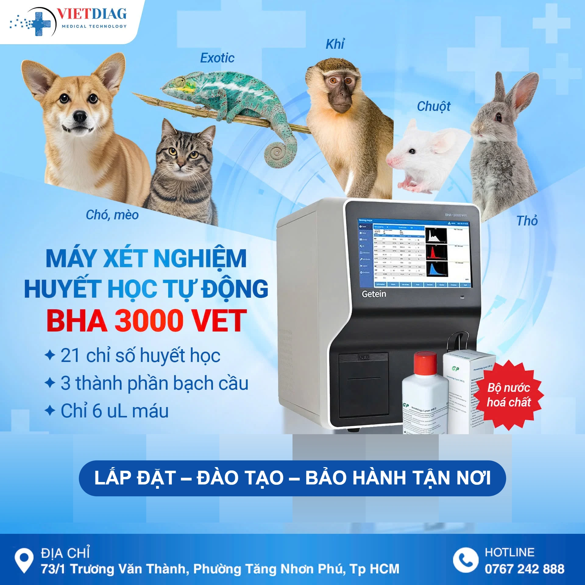 BHA 3000 Vet xét nghiệm được nhiều loài: chó, mèo, khỉ, chuột, thỏ