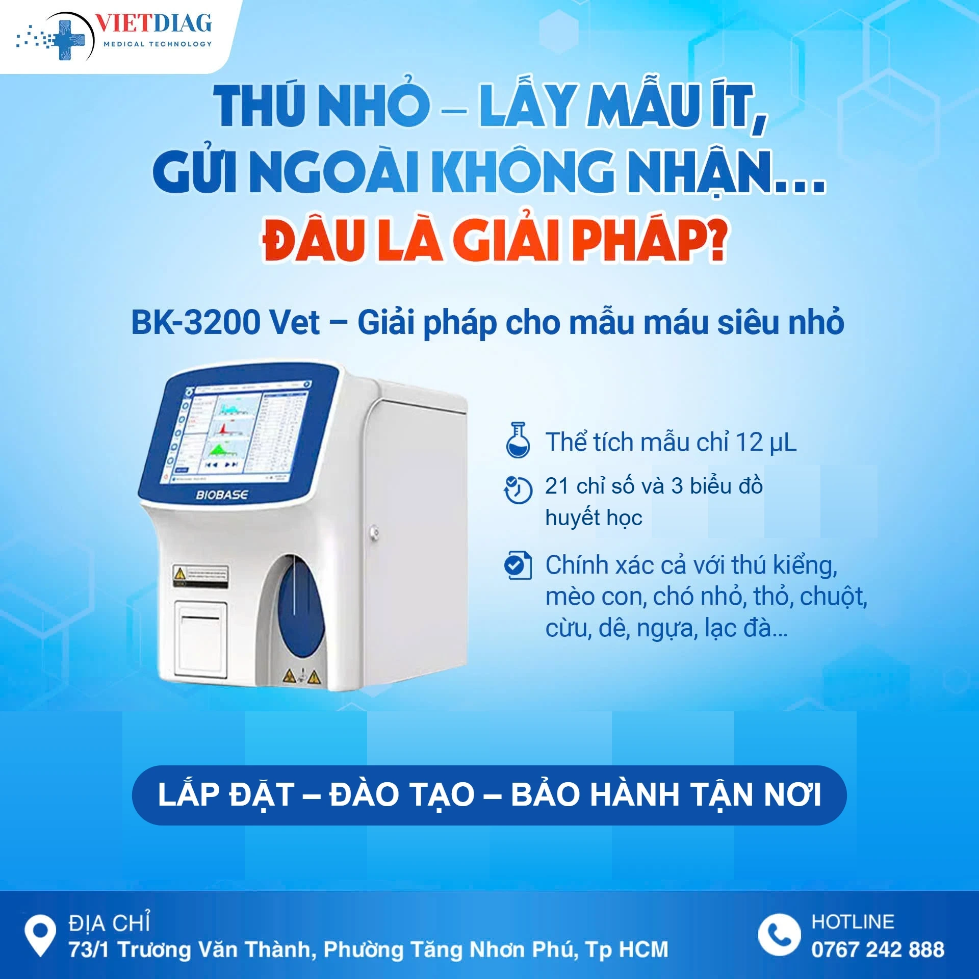 Máy huyết học thú y BK-3200 Vet của Biobase – giải pháp cho mẫu máu siêu nhỏ
