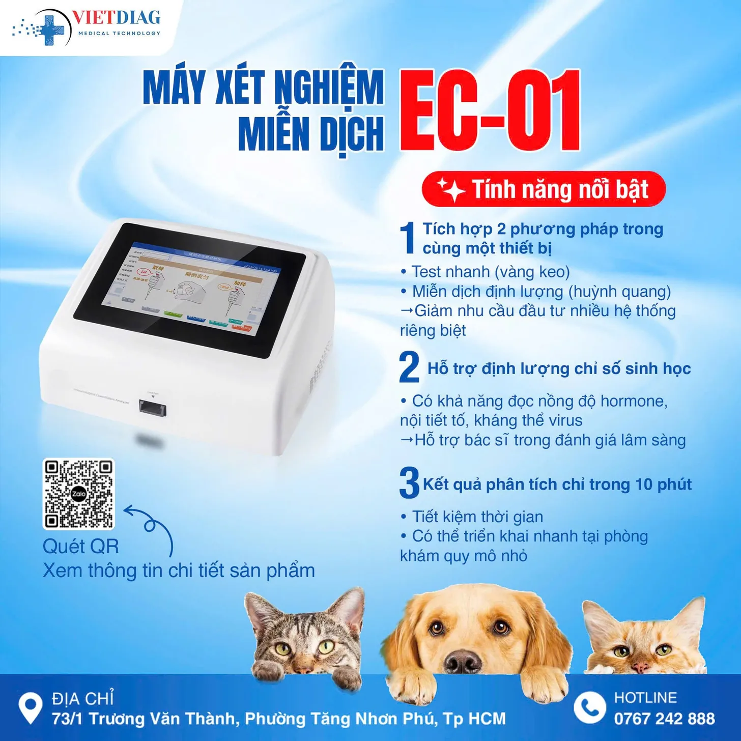 EC-01 tích hợp test nhanh vàng keo và miễn dịch huỳnh quang trên một thiết bị