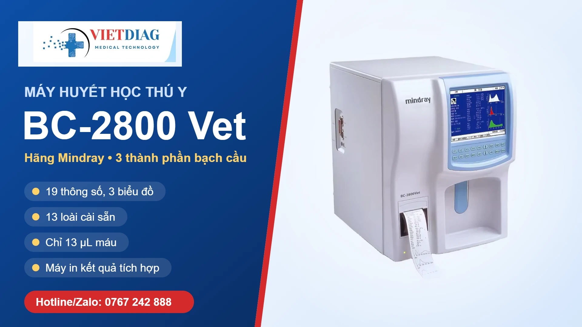 Máy huyết học thú y BC-2800 Vet: thông số và ứng dụng
