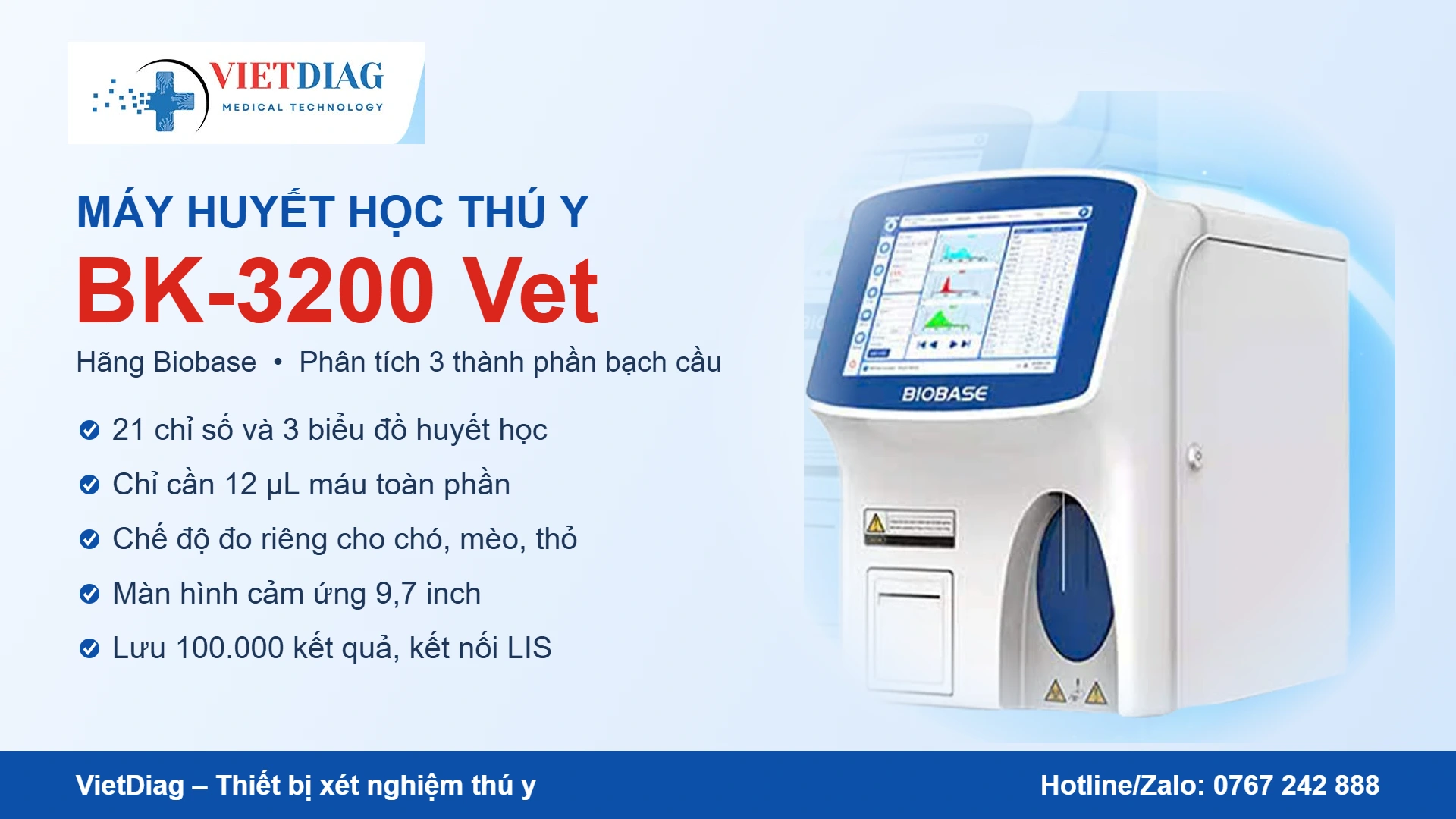 Máy huyết học thú y BK-3200 Vet: thông số và ưu điểm
