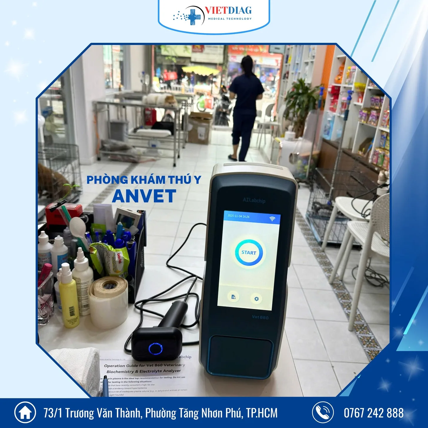 Máy sinh hóa B60 Vet đang vận hành tại phòng khám thú y Anvet