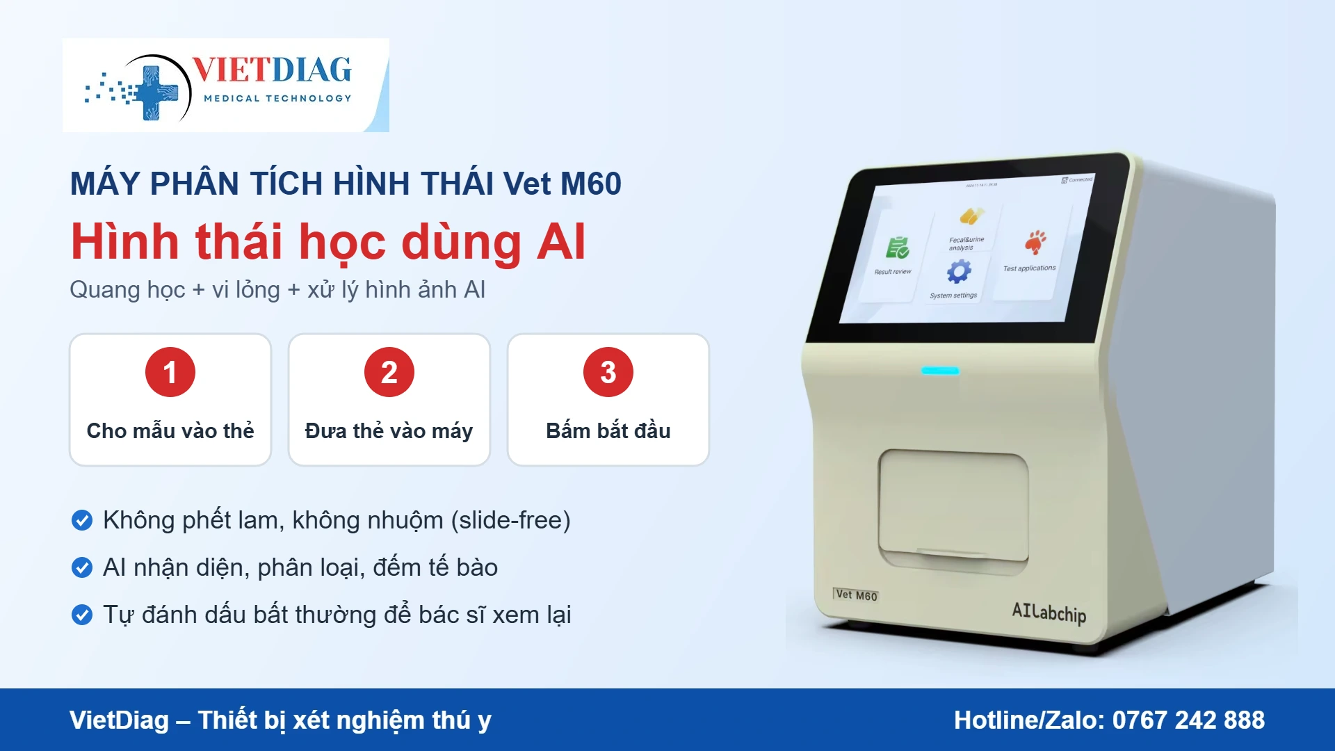 Vet M60 dùng AI phân tích hình ảnh tế bào, không cần làm tiêu bản