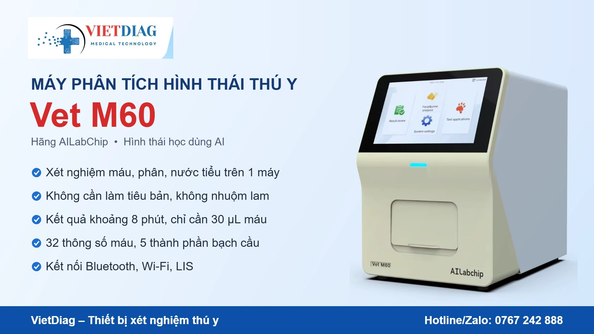 Máy phân tích hình thái thú y Vet M60 của AILabChip